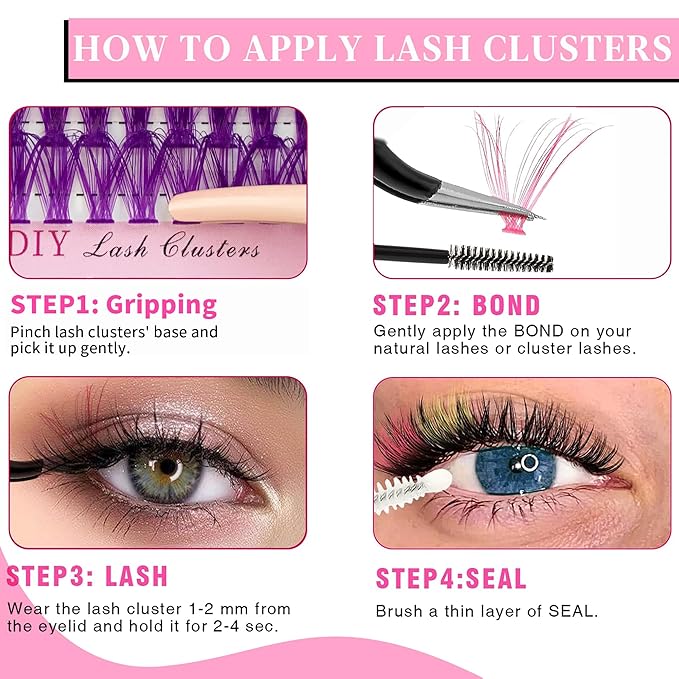 Colored Lash Clusters 300Pcs Individual Lashes D Curl 14mm/16mm Mixed 8 Colors Rainbow DIY Eyelash Extension Colorful Cluster Lashes with White Eyelash Clusters Pack