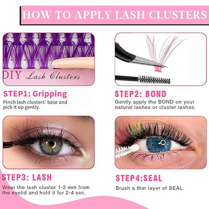 Colored Lash Clusters 300Pcs Individual Lashes D Curl 14mm/16mm Mixed 8 Colors Rainbow DIY Eyelash Extension Colorful Cluster Lashes with White Eyelash Clusters Pack