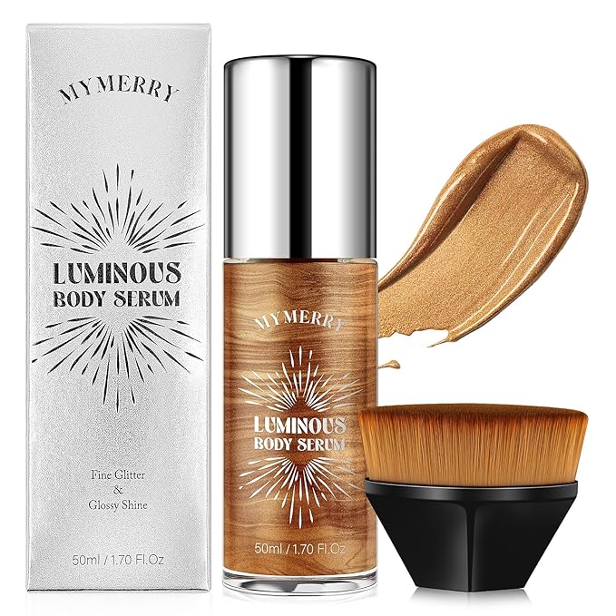 Body Shimmer Oil, Liquid Highlighter Bronzer Body Glitter Oil Long Lasting Moisturizing for Face Makeup Lotion Illuminate Serum Glow Shimmer Skin 50ml/1.7 Fl Oz（Bronze Gold #02)