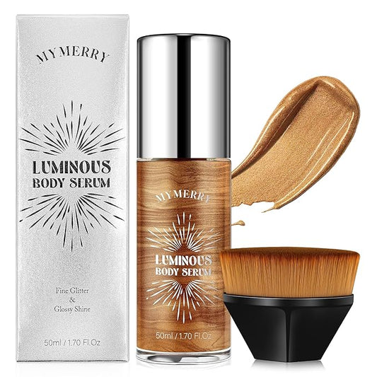 Body Shimmer Oil, Liquid Highlighter Bronzer Body Glitter Oil Long Lasting Moisturizing for Face Makeup Lotion Illuminate Serum Glow Shimmer Skin 50ml/1.7 Fl Oz（Bronze Gold #02)