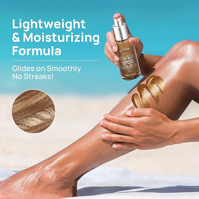 Body Shimmer Oil, Liquid Highlighter Bronzer Body Glitter Oil Long Lasting Moisturizing for Face Makeup Lotion Illuminate Serum Glow Shimmer Skin 50ml/1.7 Fl Oz（Bronze Brown #01）
