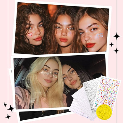 11Sheets Glitter Freckles Face Tattoo - Gold Sparkle Freckles Face Glitter, Cute Makeup Patches, Makeup Accessories for Women (TS)