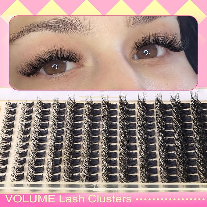 Wispy Lash Clusters Kit Lash Extension Kit Natural Cluster Lashes D 8-16mm Clusters Eyelash Extensions Thick Lashes Cluster Flat Individual Lashes with Lash Bond and Seal Tweezers