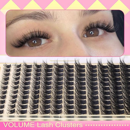 Wispy Lash Clusters Kit Lash Extension Kit Natural Cluster Lashes D 8-16mm Clusters Eyelash Extensions Thick Lashes Cluster Flat Individual Lashes with Lash Bond and Seal Tweezers