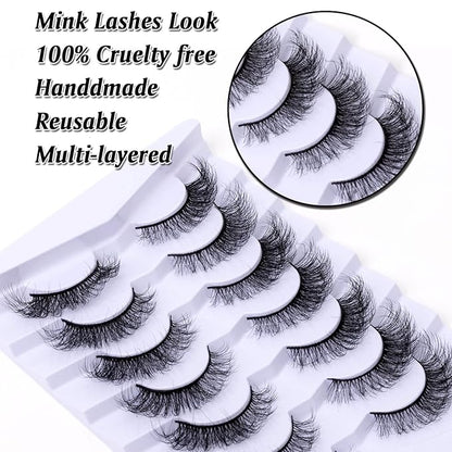 Natural False Eyelashes Fluffy Wispy 3D Faux Mink Lashes Pack Fake Lashes Strip - 7 Pairs, Z06