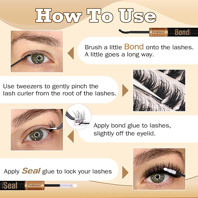 Focipeysa Full Volume Lash Extension Kit 200Pcs Lash Clusters Kit with Lash Bond and Seal and Lash Tweezers Lash Clusters DIY Eyelash Extensions Kit at Home (150D 10-18mm D Curly)