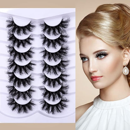 Fluffy Long False Eyelashes Wispy 3D Faux Mink Lashes Pack Thick Fake Eye Lashes Strip - 7 Pairs, Z87