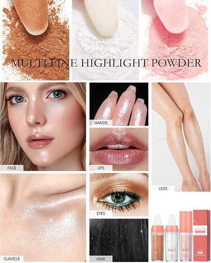 Body Glitter Highlighter Powder Stick,Polvo De Hadas Face Body Shimmer Sparkle Loose Highlight Powder,High Gloss Fairy Glitter Christmas Makeup for Hair Face Body Cosmetic with Luster -03#Pink