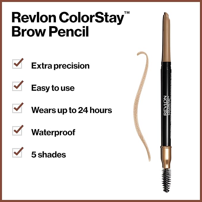 Revlon ColorStay Eyebrow Pencil with Spoolie Brush, Waterproof, Longwearing, Angled Tip Applicator for Perfect Brows, 205 Blonde, 0.021 oz