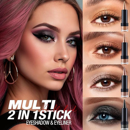2-in-1 Gradient Eyeliner & Eyeshadow Stick Combo, Shimmer & Matte Cream Eyeshadow Pencil, Waterproof & Smudge-Proof, Long-Lasting Eye Makeup, Metallic & Neutral Shades (#08 Lilac Bloom)