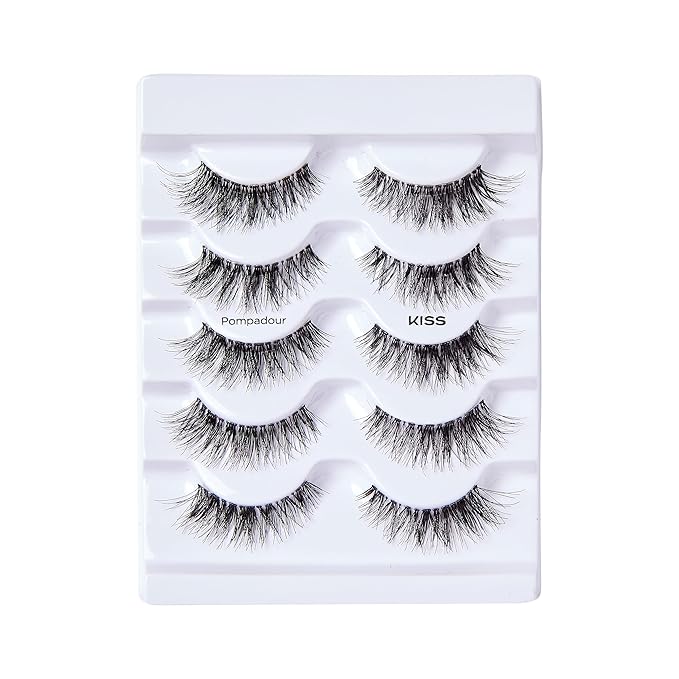 KISS Blowout, False Eyelashes, 'Pompadour', 16 mm, Includes 5 Pairs Of Lashes, Contact Lens Friendly, Easy to Apply, Reusable Strip Lashes, Glue On Lashes