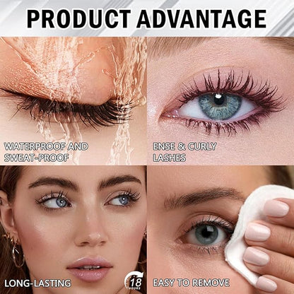 Mascara Eyelashes & Liquid Eyeliner Pencil Set, Lash Extensions Mascara Volume and Length Waterproof, Long-Lasting Smudge-Proof Makeup Set for Women #Burgundy