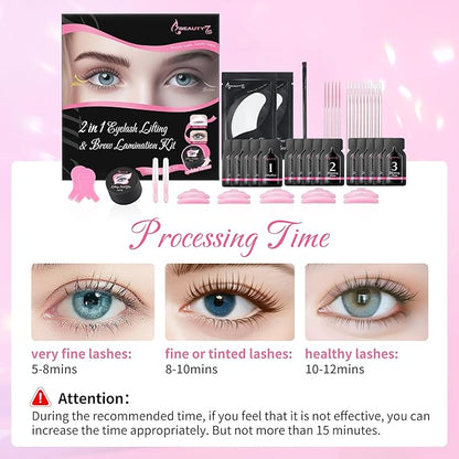 Beauty7 Upgraded 2 in 1 Lash Lift& Eyebrow Lamination Kit Eyelash Balm Lash Perm Kit Eyelash Lifting Lash Curling Semi-Permanent Curling Perming Wave Professional Salon at Home