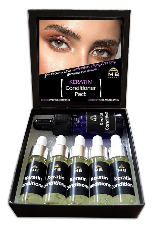Eyelash Eyebrow Growth Serum Advanced Nourishing Keratin Conditioner for Lamination Perm/Lift/Tint/Wax Aftercare. Helps Repair & Regrow Damaged Hair (1-10ml + 5-5ml + 6 Free Brushes)