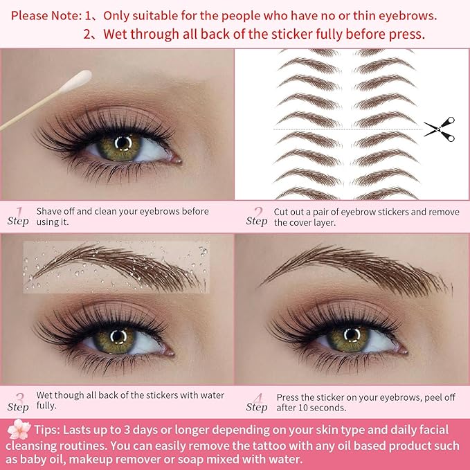 12 Sheets Eyebrows Tattoo Waterproof, 120 Pairs Eyebrow Tattoo Stickers Temporary Eyebrow Tattoos for Women & Girl, Fake Eyebrows Peel Off False 4D Hair-like Instant Transfer Brows