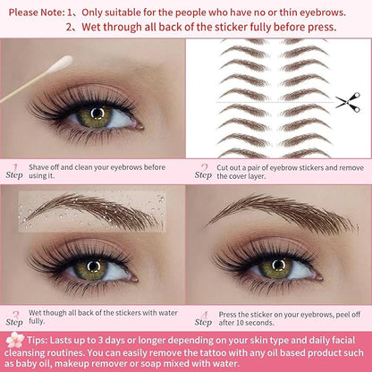 8 Sheets Eyebrows Tattoo Waterproof, 72 Pairs Eyebrow Tattoo Stickers Temporary Eyebrow Tattoos for Women & Girl, Fake Eyebrows Peel Off False 4D Hair-like Instant Transfer Brows