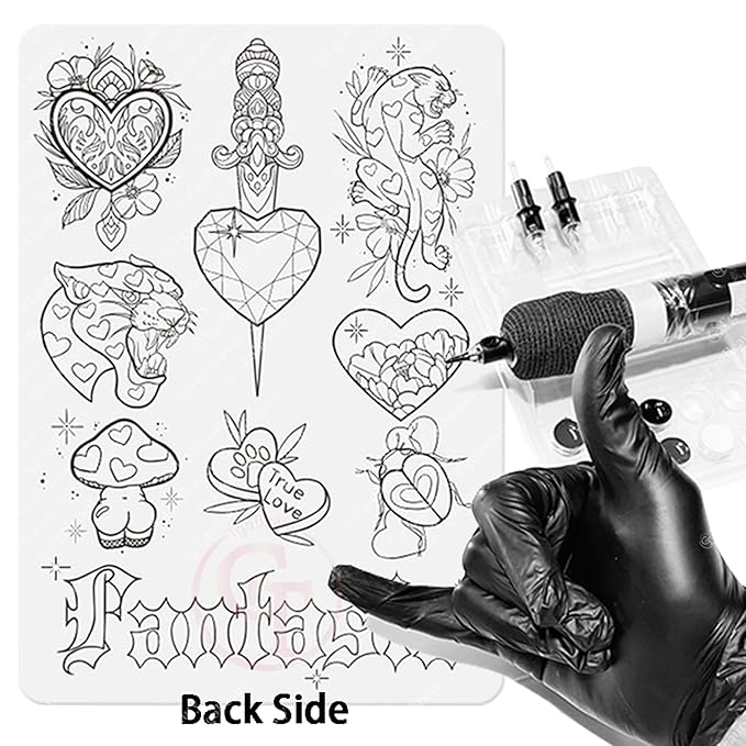 TgoBeauty Men Women Double Sides Designs Tiny Tattoo Practice Skin 1.5mm Thickness Fine Line Practice Skin with Light Gray Lines (3pcs White Tattoo Skins)