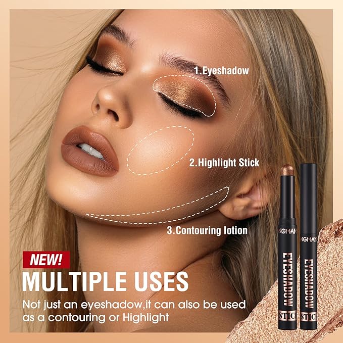 BestLand 8 Pcs Cream Eyeshadow Stick, Highlighter Makeup Stick Set Long-Lasting Waterproof, Crease-proof, Blendable Eye Shadow Applicator Sticks Eyeliner Pen Eye Makeup (Color Set A)