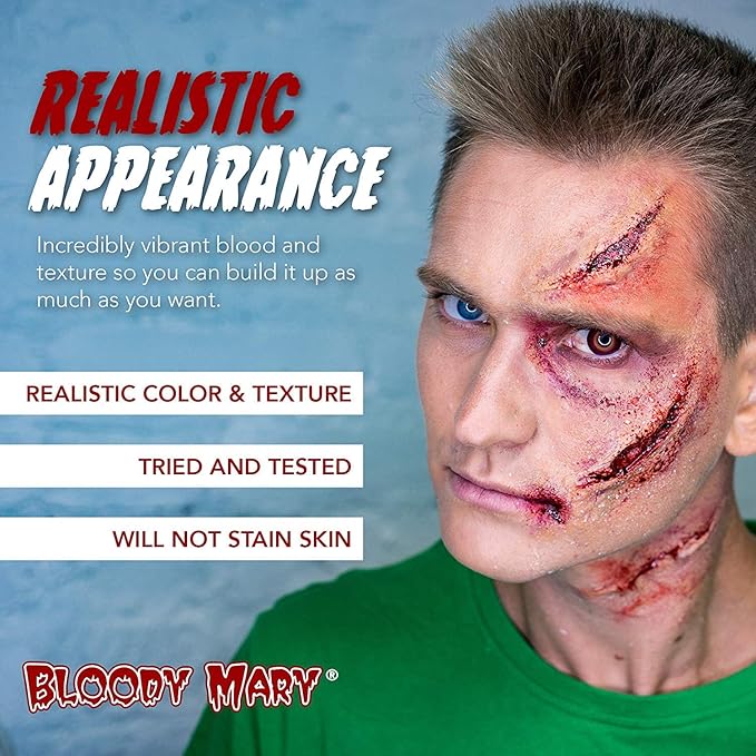 Bloody Mary Fake Scab Blood Make Up Body Paint - for Cosplay, Horror Costume, Theater Blood, Vampire Accessories, Scary Things - Skin Friendly Washable Looks Realistic Thick Blood