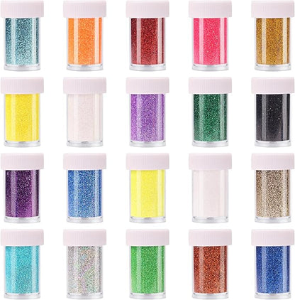 18g/Bottle, 20 Pack Shake Jar Fine Glitter,Assorted Extra Fine Glitter Powder for Nail Art DIY Craft Tumbler Epoxy Resin Jewelry Making Christmas Ornament Decotation