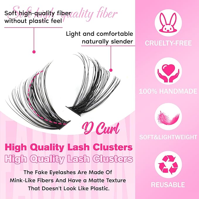 FANXITON DIY Lash Extension Kit 40D D Individual Lashes Lash Clusters Kit Cluster Lashes Lash Bond and Seal and Lash Tweezers for Lash Clusters Kit DIY at Home