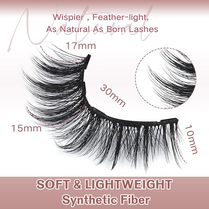 Newcally Magnetic Eyelashes with Eyeliner Kit Reusable Wispy Lashes Natural Look Magnetic Lashes Kit C-curly No Glue Needed 5 Pairs False Lashes with Magnetic Eyeliner & Tweezers