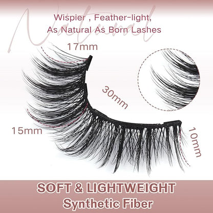 Newcally Magnetic Eyelashes with Eyeliner Kit Reusable Wispy Lashes Natural Look Magnetic Lashes Kit C-curly No Glue Needed 5 Pairs False Lashes with Magnetic Eyeliner & Tweezers