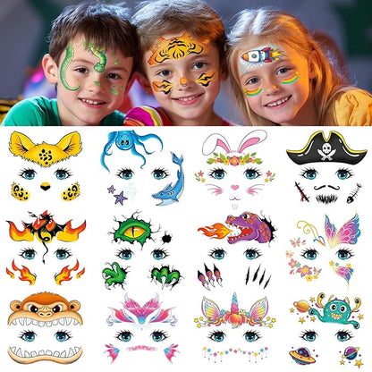 EMOME Face Tattoos for Kids - 48 Sheets Party Pack, Face Paint Tattoos Makeup for Boys and Girls Birthday Party Supplies Games, Face Tattoo Stickers for Kids Party Favors Goodie Bag Stuffers