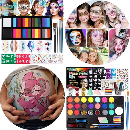 Janolia Rainbow Face Paint + 20 Colors Face Painting Kit for Kids, Water Activated Face Paint Kit for Halloween Carnival Easter