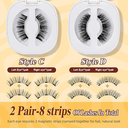 QUEWEL 2 Pairs Magnetic Eyelashes, Reusable No Glue Needed Magnetic Eyelashes Kit with Applicator Lash Clusters Kit without Eyeliner Easy to Wear and Remove (G-YC-C+D01)