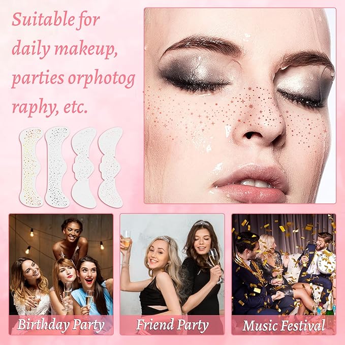 Glitter Freckles Face Tattoo, Glitter Freckles,Sparkle Freckle Temporary Tattoo, Glow Up Makeup Patches,Festival Birthday Shimmer Party Supplies, Cute Glitter Makeup Accessories 12PCS(Rose Gold)