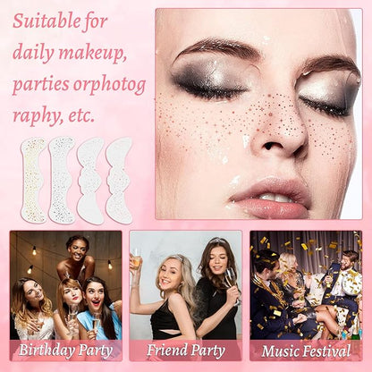 Glitter Freckles Face Tattoo, Glitter Freckles,Sparkle Freckle Temporary Tattoo, Glow Up Makeup Patches,Festival Birthday Shimmer Party Supplies, Cute Glitter Makeup Accessories 12PCS(Rose Gold)