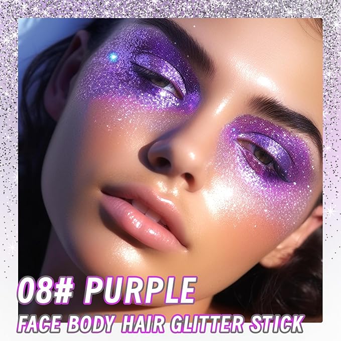 DAGEDA Body Glitter Stick,Face Glitter Gel Mermaid Sequins Glitter for Hair Nail,Chunky Glitter Eyeshadow for Rave Accessories Stage Halloween Festival Makeup(Purple Glitter)