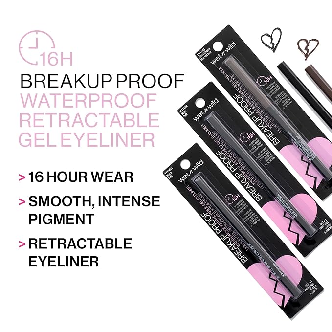 wet n wild Mega Last Breakup Proof Retractable Gel Eyeliner - Waterproof 16-Hour Long-Lasting Wear, Cruelty-Free & Vegan - Charcoal