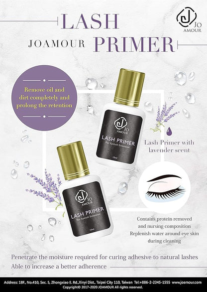 JOAMOUR Lavender Eyelash Extension Lash Primer 15ml | Professional Use for Lash Extension | Easy to remove Proteins and Oils | Nourish Your Natural Lash | Enhances Glue Retention & Dry Time