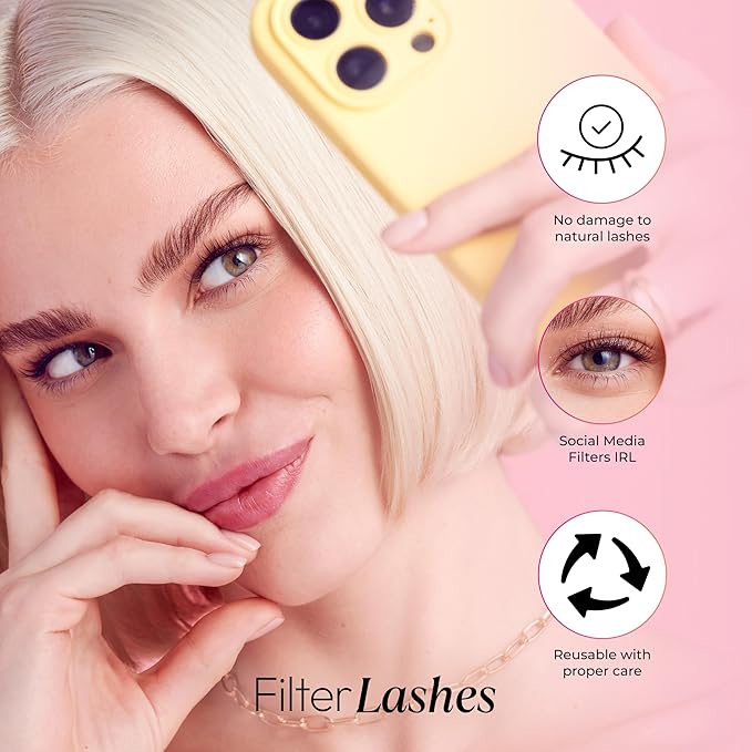 KISS Filter Lashes, AI-Inspired Cat Eye False Eyelashes, Medium Length (10-12mm), Wispy 3D Volume, Natural Look, 1 Pair with Lash Glue, The Glow Up Filter