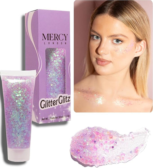 MERCY LONDON Glitter Glitz Unicorn Gel - 50ml Chunky Glitter Gel for Hair, Eye and Body
