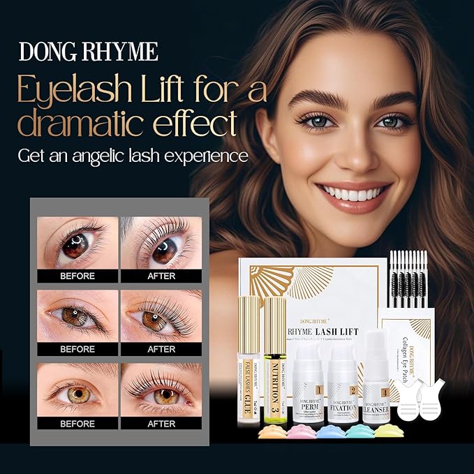 DONG RHYME 2025 Upgraded Lash Lift Kit - 2 in 1 Lash Perm Kit, Professional Instant Eyelash Lift Kit, Semi-Permanent Lash Curling Brow Lamination Kit, Salon Result for a Supermodel Look at Home Use