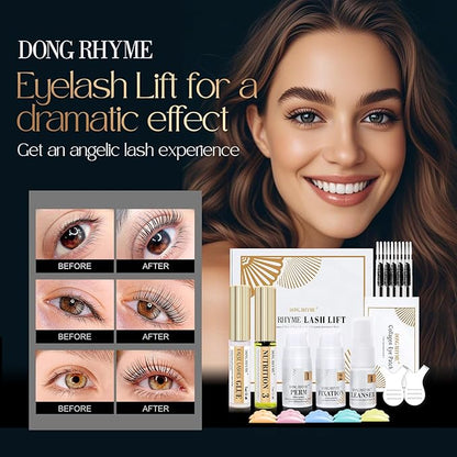 DONG RHYME 2025 Upgraded Lash Lift Kit - 2 in 1 Lash Perm Kit, Professional Instant Eyelash Lift Kit, Semi-Permanent Lash Curling Brow Lamination Kit, Salon Result for a Supermodel Look at Home Use