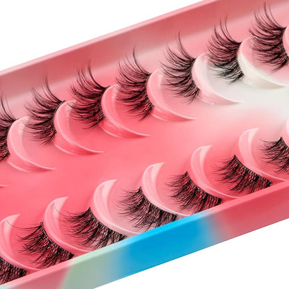 HICOCU Half False Eyelashes Clear Band Russian Strip Lashes D DD Curl Fluffy Mink Lashes Natural Wispy Mink Eye Lashes Pack Reusable Fake Eyelashes Extension 10 Pairs… (HAY-ZM5)