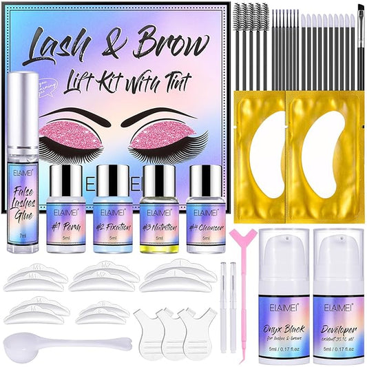 Lash Lift Kit, Brow Color Kit, Professional Eyelash and Eyebrow Perm Kit for Salon & Home Use, Natural Curling, Waterproof, Black, Lasts For 4-6 Weeks, Instruction Manual Include (SET A)