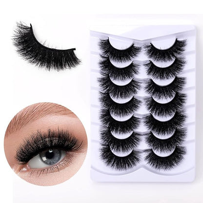 Fluffy Full False Eyelashes Wispy 3D Faux Mink Lashes Thick Fake Lashes Strip - 7 Pairs, Z13