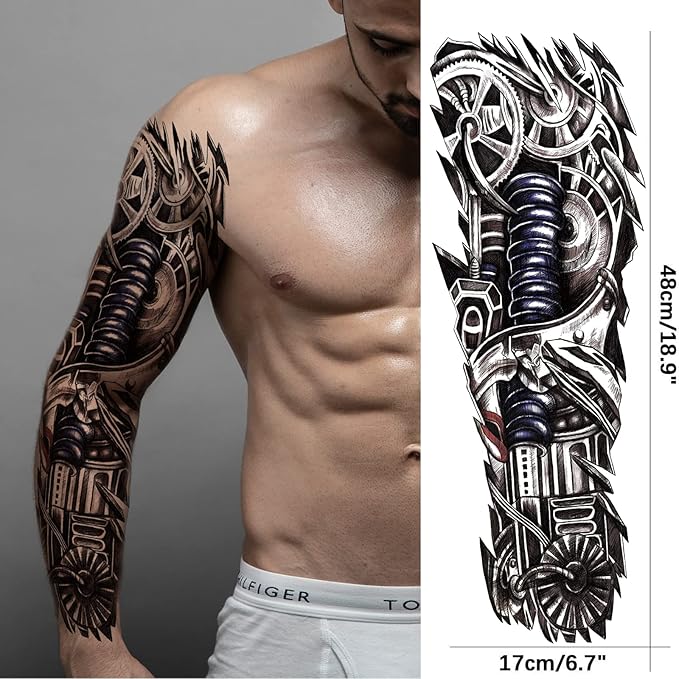 Totem Fake Tattoos Sleeve For Men Women, Full Arm Tribal Polynesian Temporary Tattoo Sleeves Adult, Large Black Hawaiian Viking Dragon Temp Tatoo Sticker Leg Body Art Makeup, 8-Sheet