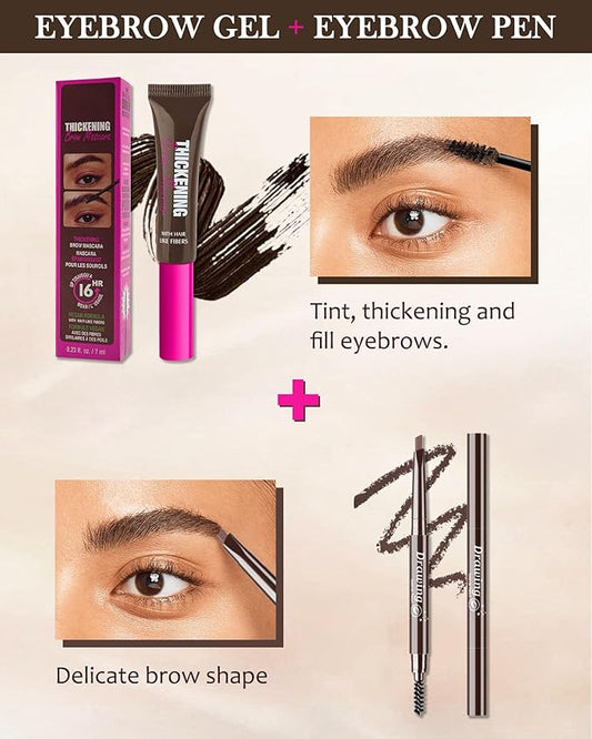 Waterproof Tinted Brow Gel Kit,1 Blonde Tinted Eyebrow Mascara Gel & 1 Eyebrow Pencil Dark Brown, Brow Filler Lift Fast Sculpt Waterproof Eyebrow Gel Glue, Eye Brow Makeup with Brow Razor & Brush-Set2