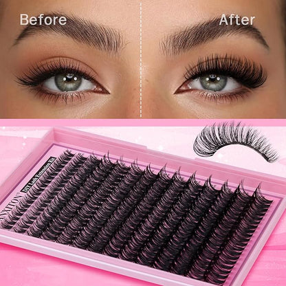 FANXITON DIY Lash Extension Kit 50D D Individual Lashes Lash Clusters Kit Cluster Lashes Lash Bond and Seal and Lash Tweezers for Lash Clusters Kit DIY at Home