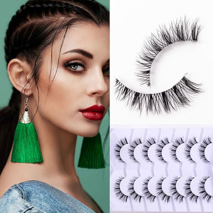 Fluffy Natural Lashes 12mm Clear Band Cat Eye False Eyelashes Short Fake Lashes Wispy - 7 Pairs, ZT93