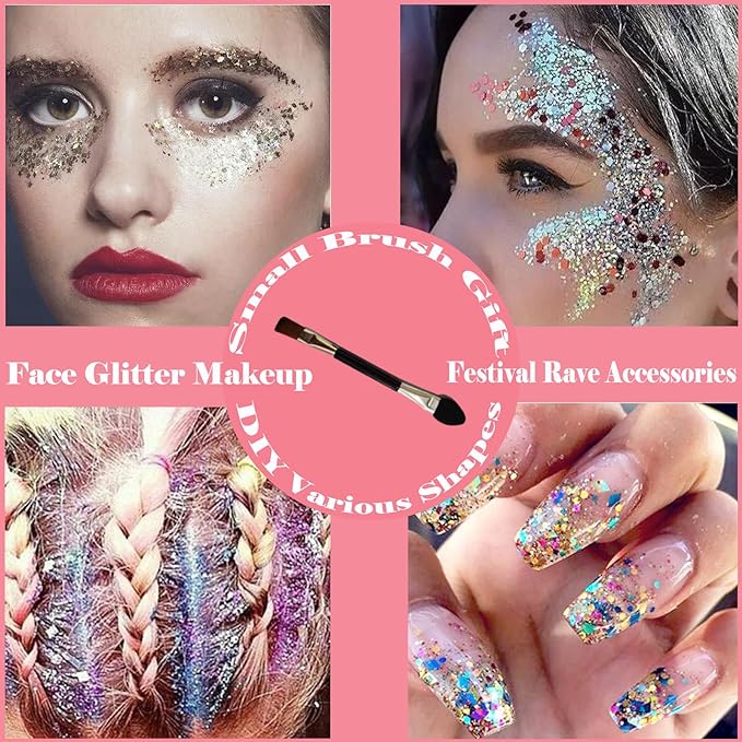 Body Face Chunky Glitter Gel & Hair Tinsel Kit for Halloween, Christmas, New Year Party, Rave Festival Accessories