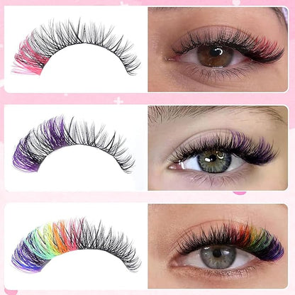 Colored Lash Clusters 300Pcs Individual Lashes D Curl 14mm/16mm Mixed 8 Colors Rainbow DIY Eyelash Extension Colorful Cluster Lashes with White Eyelash Clusters Pack
