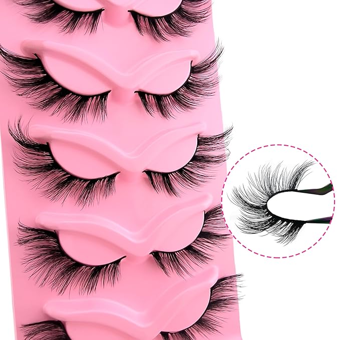 Fox Eye Lashes Wispy Eyelashes 21mm Long Cat-Eye Lashes Angel Wing Lashes Faux Mink False Eyelashes Natural Look 5 Pairs pack(XF03)