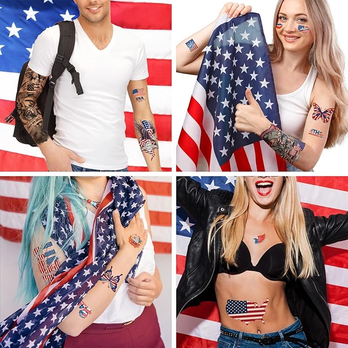 Independence Day Temporary Tattoo,4th of July Sleeve Tattoo, American Flag Fake Tattoos,Red White and Blue Party Supplies,USA Flag, Memorial Day, Independence Day, Labor Day